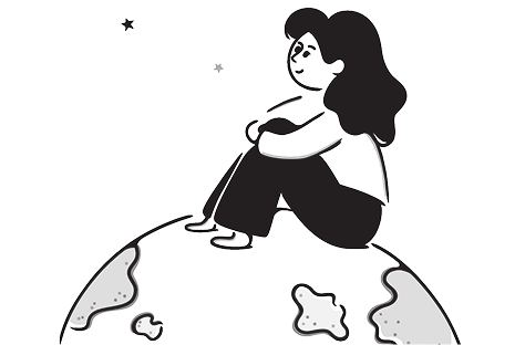 Mächtige Frau nach Life Coaching in Berlin sitzt auf der Welt.